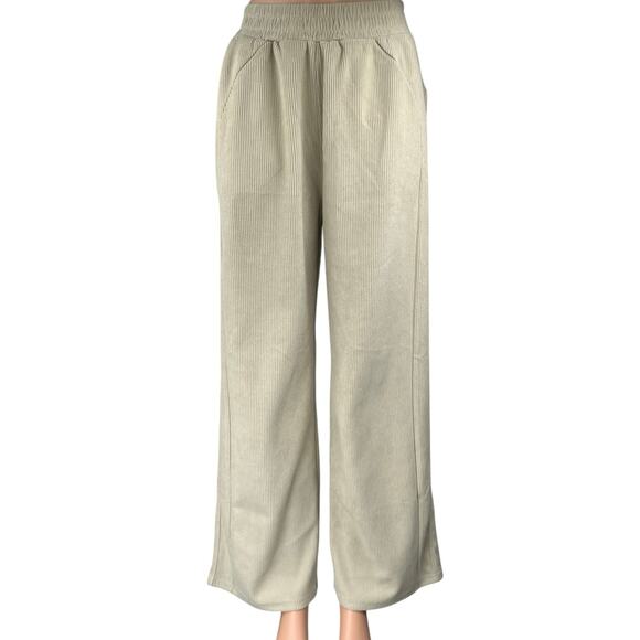 NEW Halara Cream Corduroy High Waist Straight Wide Leg Casual Trousers Pants XS - Picture 1 of 4